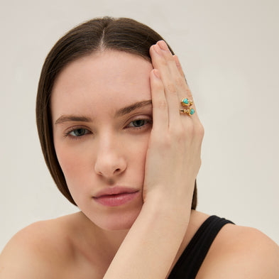 Bague Duality Amore dorée - Turquoise