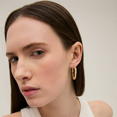 Lyre medium gold earrings - White Mother-of-Pearl