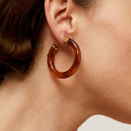 Caftan small earrings gold acetate - Brown