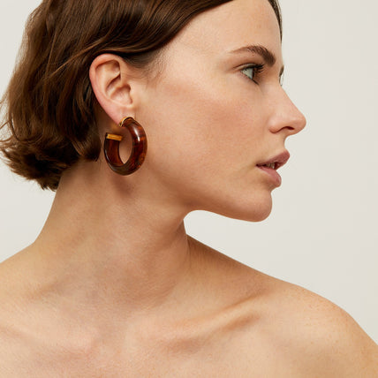 Abalone acetate gold hoop earrings - Brown