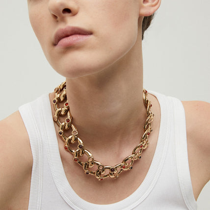 Collier Mitsi doré - Cornaline, Améthyste & Cristal de roche