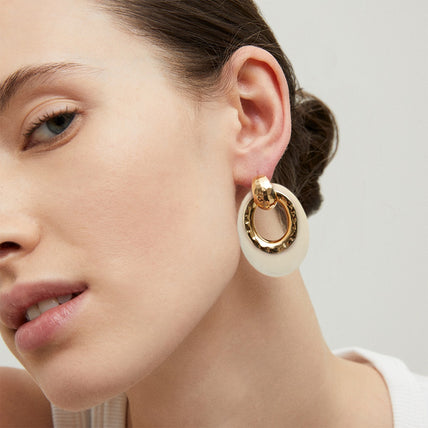 Pendientes Selva « small size » de acetato dorado - Marfil