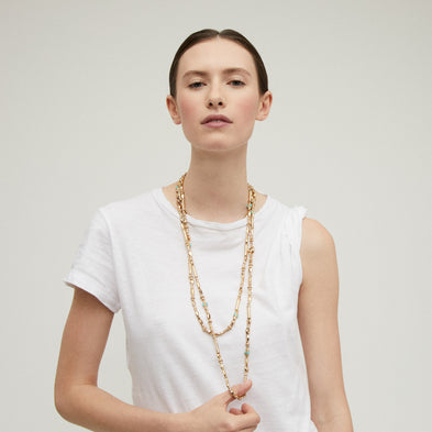 Kali cabochon medium necklace gold-plated - Turquoise Matrix