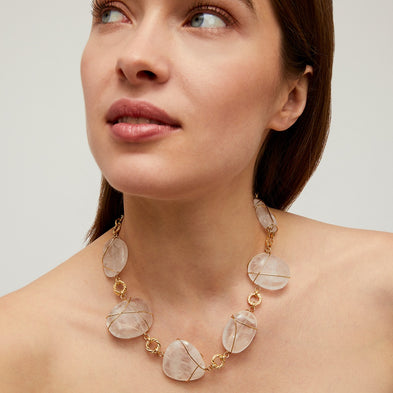 Collier Rainbow Multi grand modèle doré - Cristal de roche
