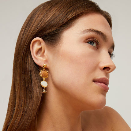 Pendientes Silène « small size » dorados - Madera y nácar blanco