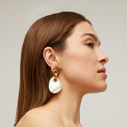 Pendientes Silia « Large size » dorados - Madera y nácar blanco