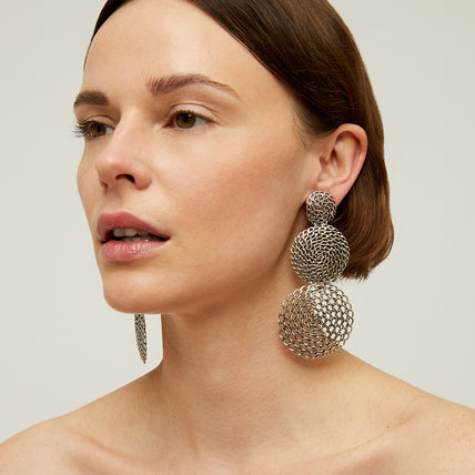 Pendientes «Onde Gourmette» dobles plateados