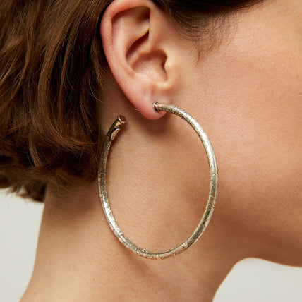 Maori large silver hoop earrings