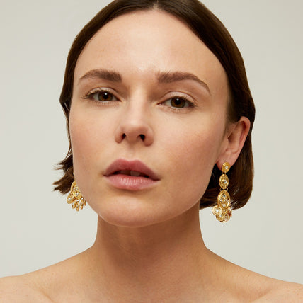 Sequin three-row gold earrings