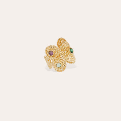 Mistral gold cuff ring - Malachite & Amethyst