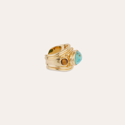 Anillo Simone dorado - Turquesa y ojo de tigre