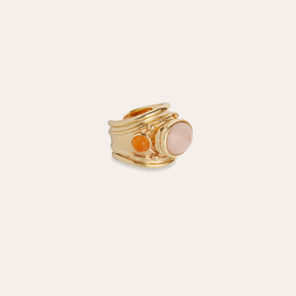 Anillo Simone dorado - Cuarzo rosa y cornalina