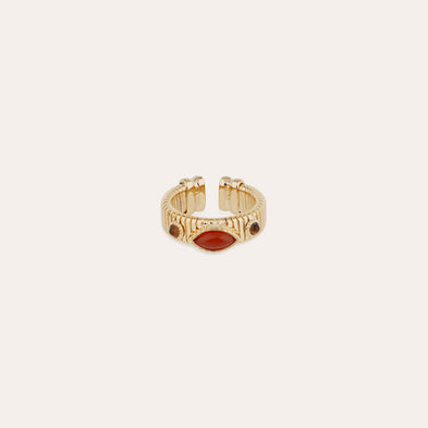 Strada Gold Bangle Ring - Carnelian & Tiger's Eye