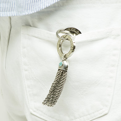 Porte-clés Pompon cabochon argenté
