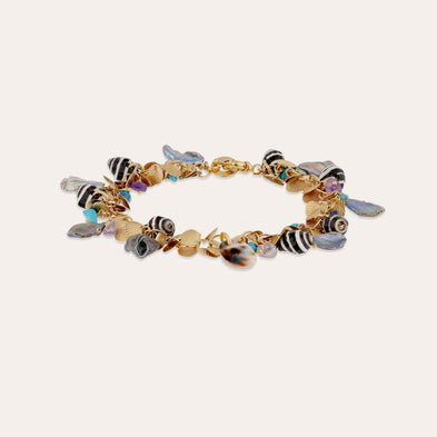 Coki gold anklet - Turquoise & Grey Mother-of-Pearl