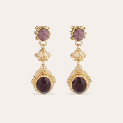 Boucles d'oreilles Amarante trois rangs - Rhodonite