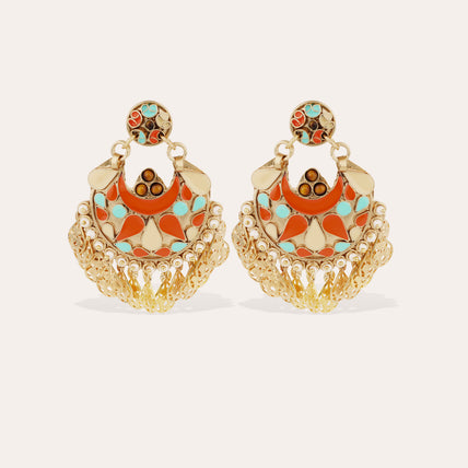 Boucles d'oreilles Éventail émail dorées