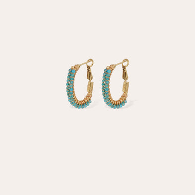 Boucles d'oreilles créoles Lyre dorées - Apatite bleue