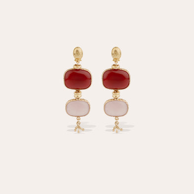 Boucles d'oreilles Silene petit modèle dorées - Calcite rouge & Quartz rose