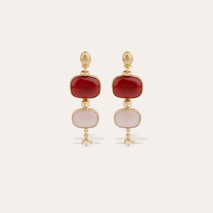 Silene Earrings small size , gold-plated - Red Calcite & Rose Quartz