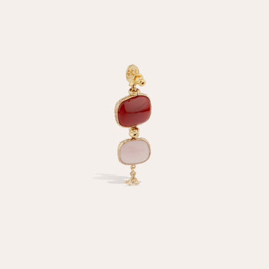 Boucles d'oreilles Silene petit modèle dorées - Calcite rouge & Quartz rose