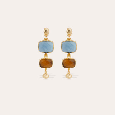 Boucles d'oreilles Silène petit modèle - Calcite bleue & Oeil de tigre