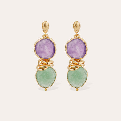 Boucles d'oreilles Sirena dorées - Améthyste & Quartz vert