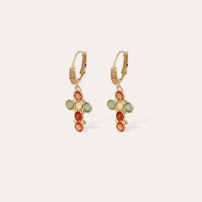 Boucles d'oreilles Tao Cruzita cabochons - Amazonite & Cornaline