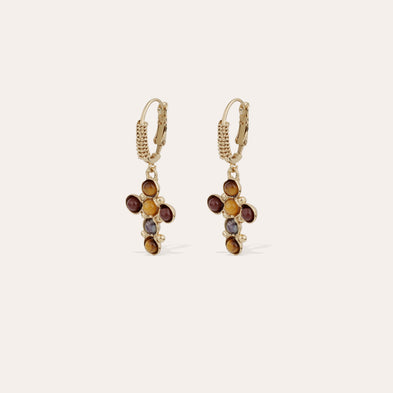 Boucles d'oreilles Tao Cruzita - Œil de Tigre & Cornaline