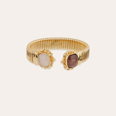 Bracelet Amarante double petit modèle - Quartz rose & Bois silicifié