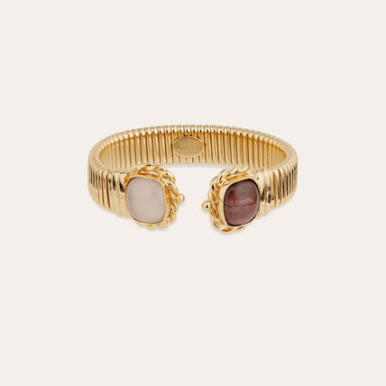 Amarante -Armband, doppelt, kleines Modell – Rosenquarz & versiliziertes Holz