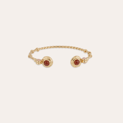 Bracelet jonc Amarante Torsade mini doré - Cornaline & Quartz rose