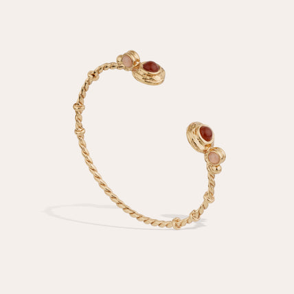 Bracelet jonc Amarante Torsade mini doré - Cornaline & Quartz rose