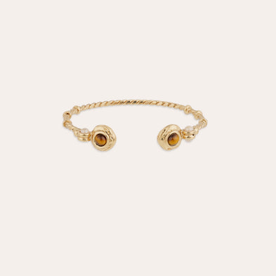 Bracelet jonc Amarante torsade mini - Œil de tigre & Nacre Blanche