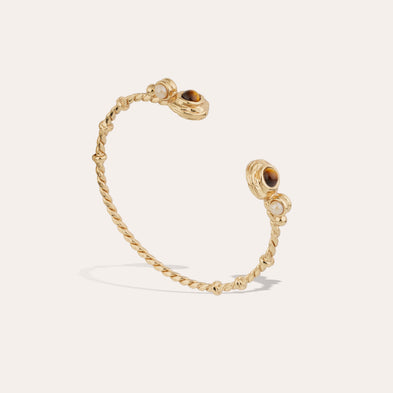 Bracelet jonc Amarante torsade mini - Œil de tigre & Nacre Blanche