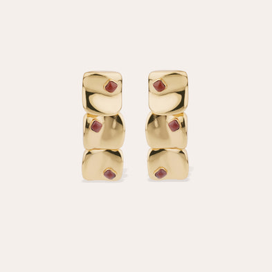 Boucles d'oreilles Square trois rangs petit modèle - Jaspe rouge