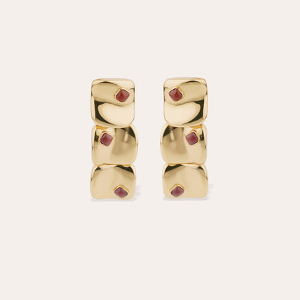 Small Three-Row Square Earrings - Red Jasper