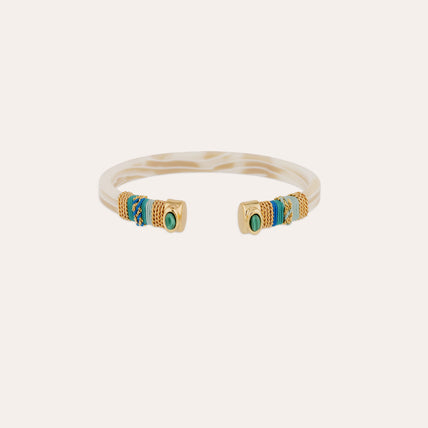 Sarina Acetate Bracelet with Gold Accents - Ivory - Malachite