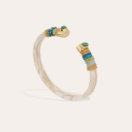 Sarina Acetate Bracelet with Gold Accents - Ivory - Malachite