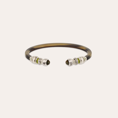 Bracelet Sari acétate grand modèle argenté - Écaille