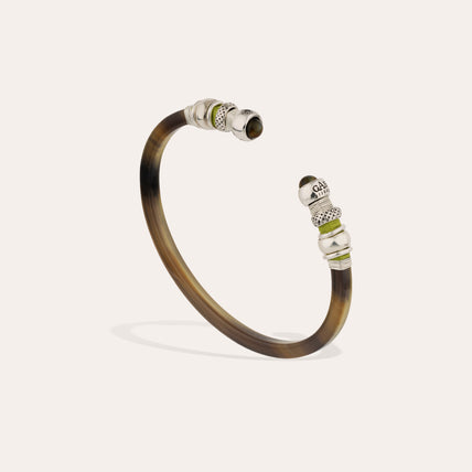 Bracelet Sari acétate grand modèle argenté - Écaille
