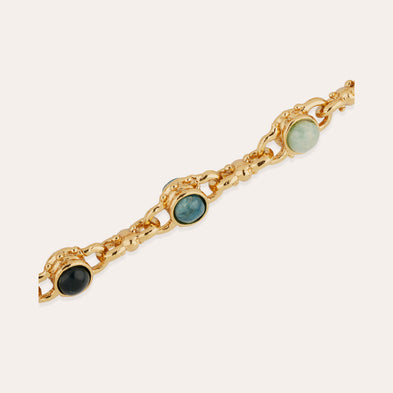 Collar « Amarante » con cabujones variados: apatita azul, jaspe verde y vesonita
