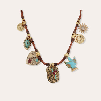 Fada Leather Chain Necklace, Small Size - Turquoise - Limited Edition