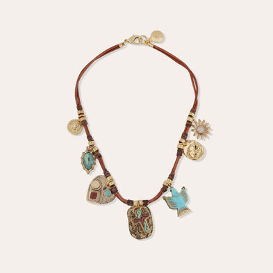 Fada Leather Chain Necklace, Small Size - Turquoise - Limited Edition