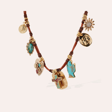 Fada Leather Chain Necklace, Small Size - Turquoise - Limited Edition