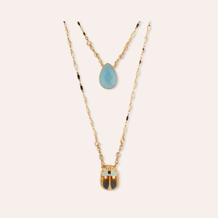 Collier Scapulaire Scaramouche émail - Quartz bleu
