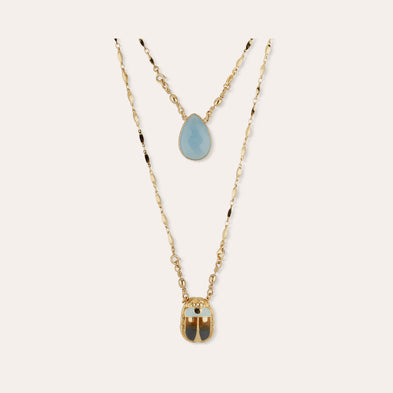 Scaramouche-Skapulier-Halskette mit Emaille – Blauer Quarz
