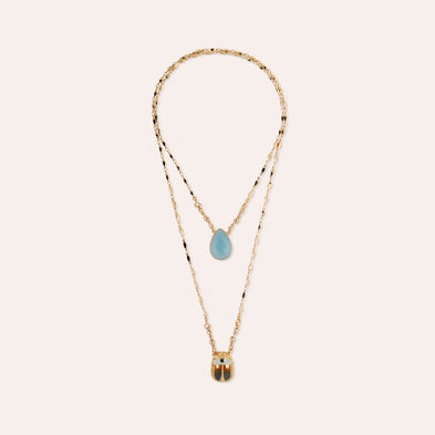 Collier Scapulaire Scaramouche émail - Quartz bleu