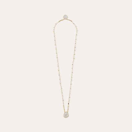 Gold-Plated Scapular Necklace - Crystal & White Mother-of-Pearl