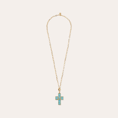 Sautoir Croix Serti doré - Turquoise